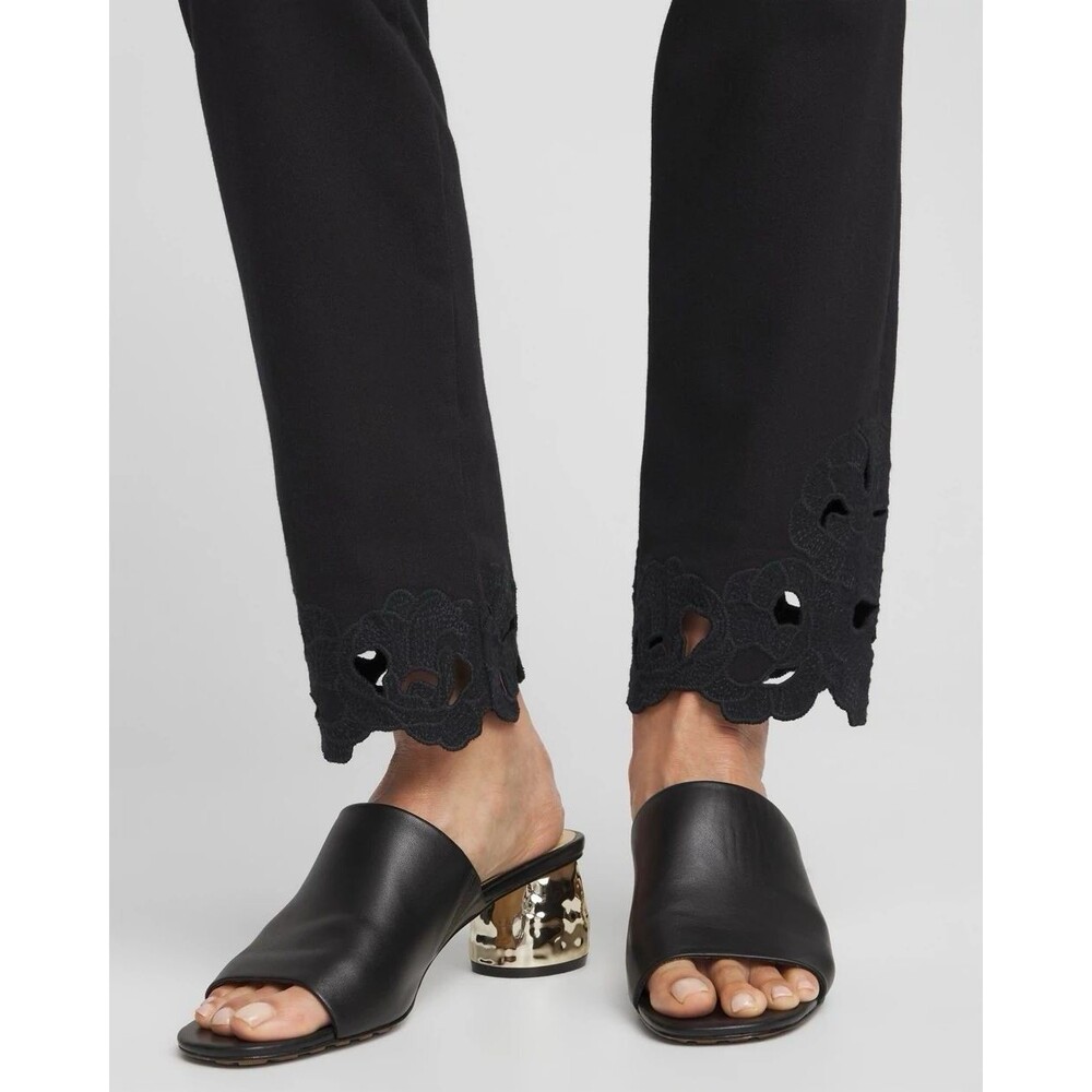 New Chicos Floral Cutout Slim Ankle Jeans Women Size 6R Black Denim 0.5R - Picture 3 of 11